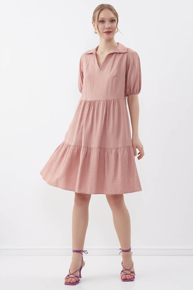 Yakalı Balon Kol Babydoll Elbise - 41