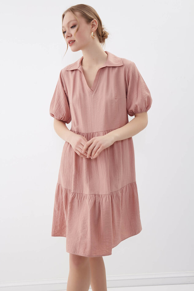 Yakalı Balon Kol Babydoll Elbise - 43