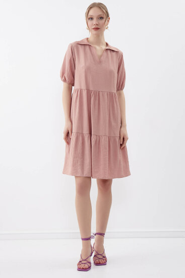 Yakalı Balon Kol Babydoll Elbise - 44