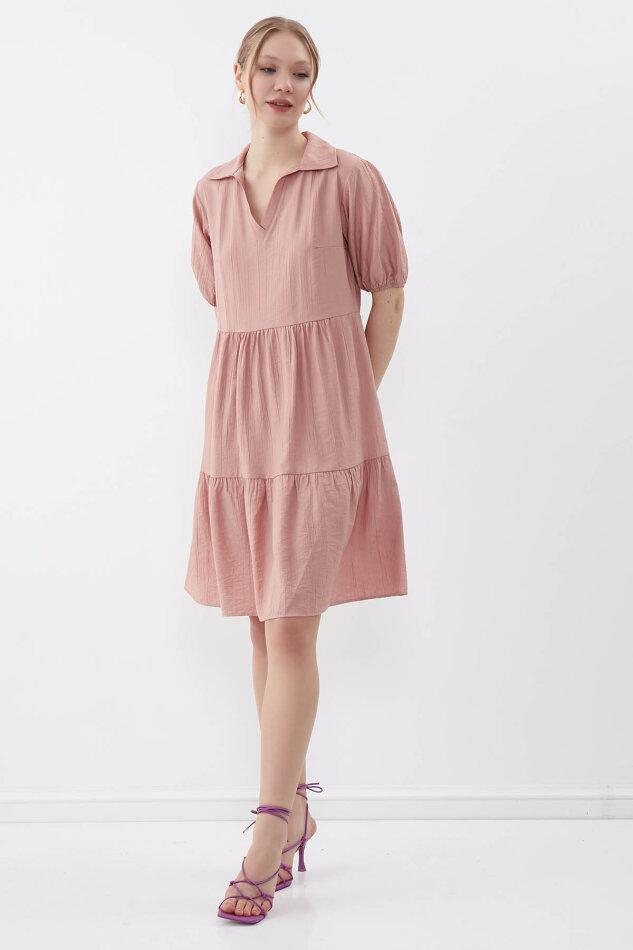 Yakalı Balon Kol Babydoll Elbise - 45