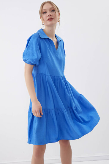 Yakalı Balon Kol Babydoll Elbise - 47