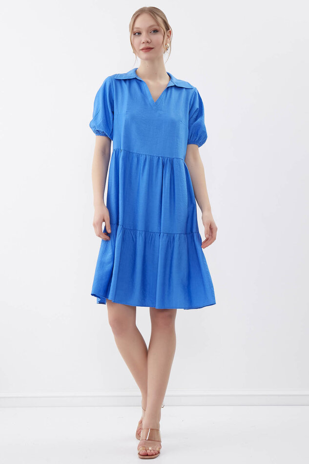 Yakalı Balon Kol Babydoll Elbise - 49