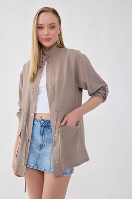 Yakalı Beli Büzgülü Kol Detaylı Ceket (1)