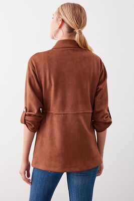 Yakalı Beli Büzgülü Kol Detaylı Süet Ceket - Thumbnail (20)