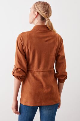 Yakalı Beli Büzgülü Kol Detaylı Süet Ceket - Thumbnail (28)