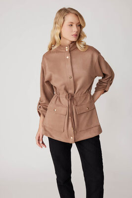 Yakalı Beli Büzgülü Kol Detaylı Süet Ceket - Thumbnail (3)