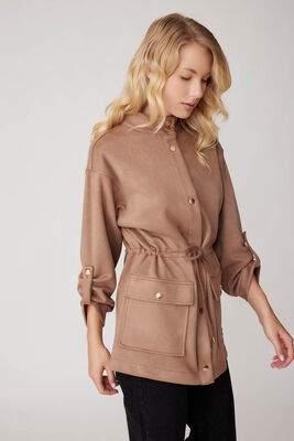 Yakalı Beli Büzgülü Kol Detaylı Süet Ceket - Thumbnail (5)