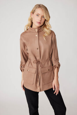 Yakalı Beli Büzgülü Kol Detaylı Süet Ceket - Thumbnail (2)