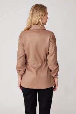 Yakalı Beli Büzgülü Kol Detaylı Süet Ceket - Thumbnail (6)