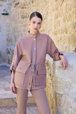 VİTRİN - Yakalı Beli Büzgülü Kol Detaylı Süet Ceket