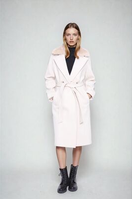 Kürk Yaka Beli Kuşaklı Uzun Kaşe Kaban (1)