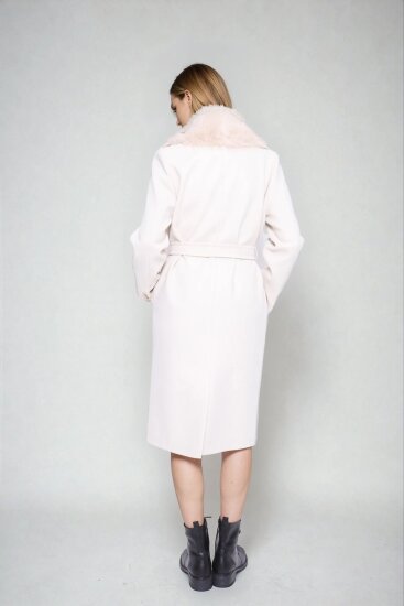 Kürk Yaka Beli Kuşaklı Uzun Kaşe Kaban - 4