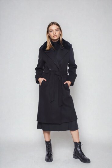 Kürk Yaka Beli Kuşaklı Uzun Kaşe Kaban - 7