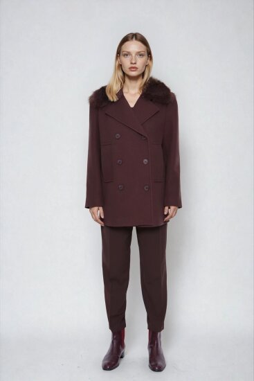 Kürk Yaka Büyük Cepli Kısa Kaşe Kaban - 10