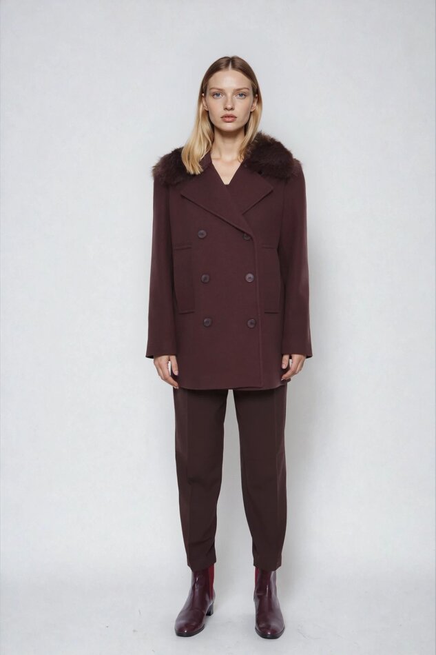 Kürk Yaka Büyük Cepli Kısa Kaşe Kaban - 10