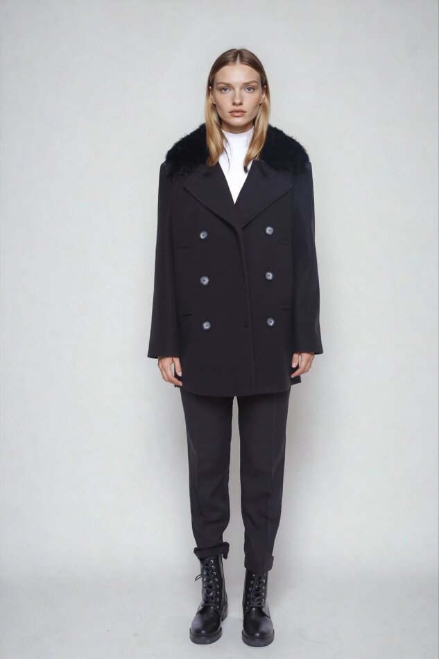 Kürk Yaka Büyük Cepli Kısa Kaşe Kaban - 14