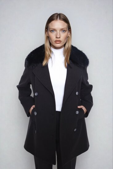 Kürk Yaka Büyük Cepli Kısa Kaşe Kaban - 13