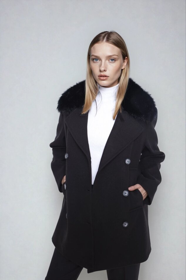 Kürk Yaka Büyük Cepli Kısa Kaşe Kaban - 15