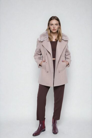 Kürk Yaka Büyük Cepli Kısa Kaşe Kaban - 2