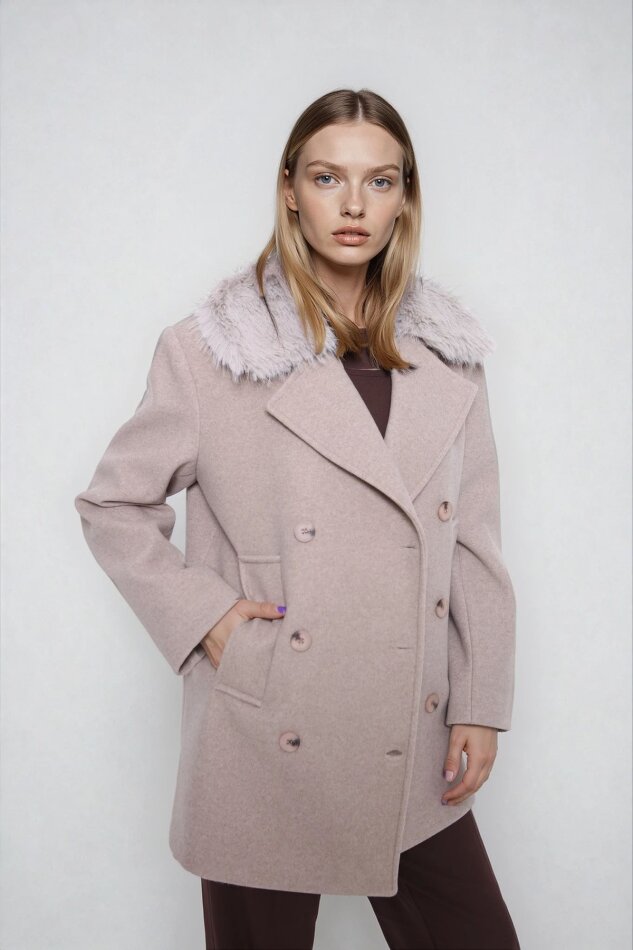 Kürk Yaka Büyük Cepli Kısa Kaşe Kaban - 3