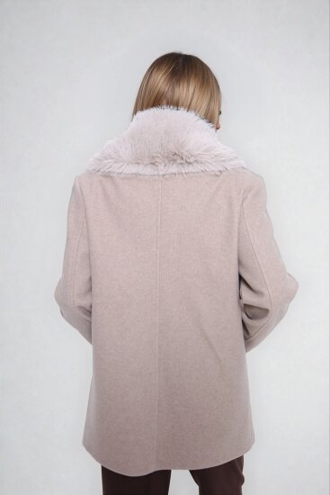 Kürk Yaka Büyük Cepli Kısa Kaşe Kaban - 4