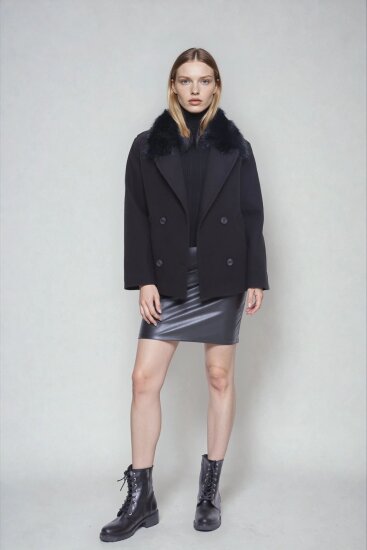 Kürk Yaka Kısa Kaşe Kaban - 1