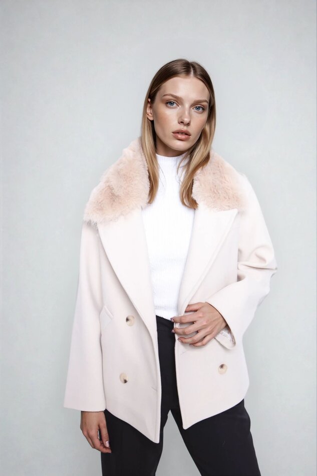 Kürk Yaka Kısa Kaşe Kaban - 7