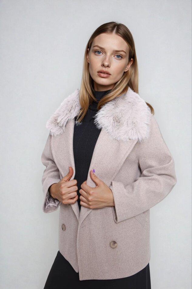 Kürk Yaka Kısa Kaşe Kaban - 10