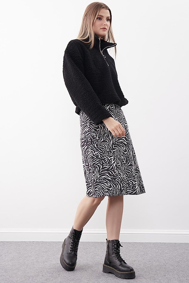 Yandan Fermuarlı Desenli Uzun Etek (1)