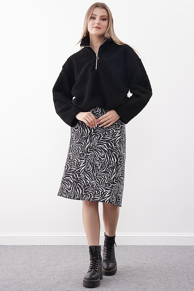 Yandan Fermuarlı Desenli Uzun Etek