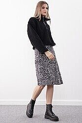 Yandan Fermuarlı Desenli Uzun Etek - 9