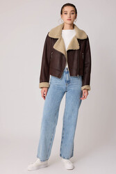 Yanı Aksesuar Detaylı Suni Deri Biker Ceket - 7