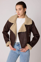 Yanı Aksesuar Detaylı Suni Deri Biker Ceket - 8