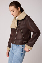 Yanı Aksesuar Detaylı Suni Deri Biker Ceket - 11