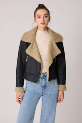 Yanı Aksesuar Detaylı Suni Deri Biker Ceket - 2