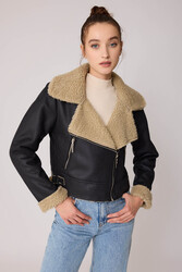 Yanı Aksesuar Detaylı Suni Deri Biker Ceket - 1