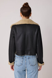 Yanı Aksesuar Detaylı Suni Deri Biker Ceket - 5