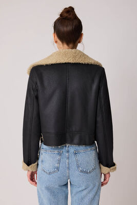 Yanı Aksesuar Detaylı Suni Deri Biker Ceket - 5