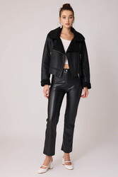 Yanı Aksesuar Detaylı Suni Deri Biker Ceket - 13