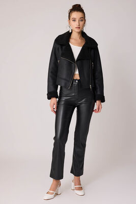 Yanı Aksesuar Detaylı Suni Deri Biker Ceket - 13