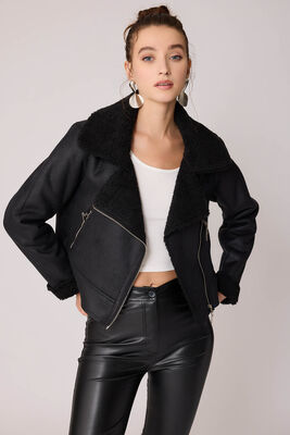 Yanı Aksesuar Detaylı Suni Deri Biker Ceket - 14