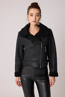Yanı Aksesuar Detaylı Suni Deri Biker Ceket - 12