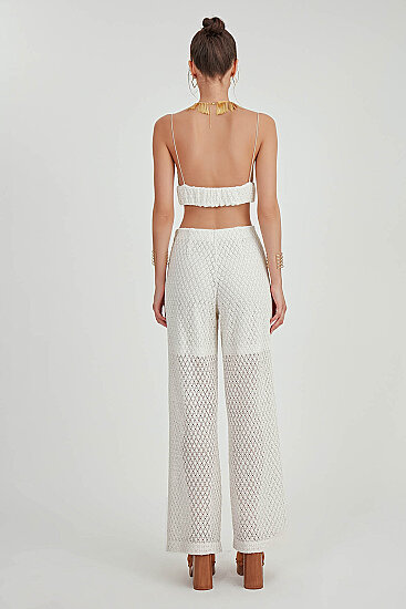 Yanı Fermuarlı Astarlı Dantel İşlemeli Pantolon - 5