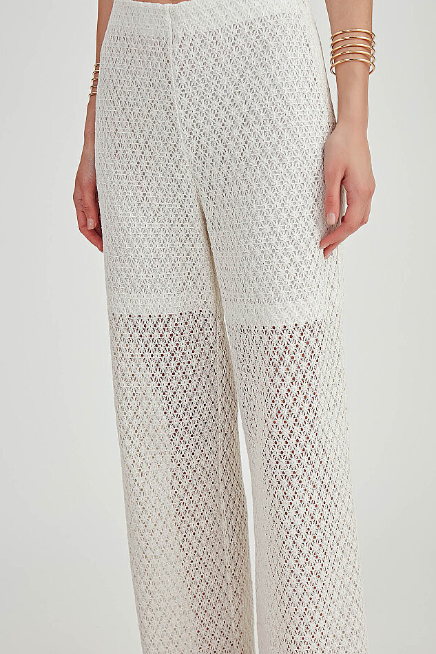 Yanı Fermuarlı Astarlı Dantel İşlemeli Pantolon - 3