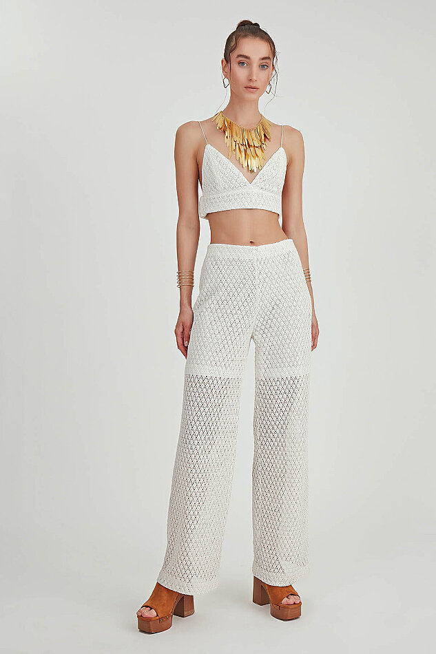 Yanı Fermuarlı Astarlı Dantel İşlemeli Pantolon - 1