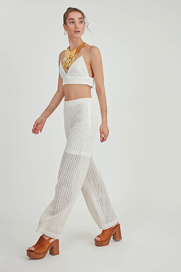 Yanı Fermuarlı Astarlı Dantel İşlemeli Pantolon - 4