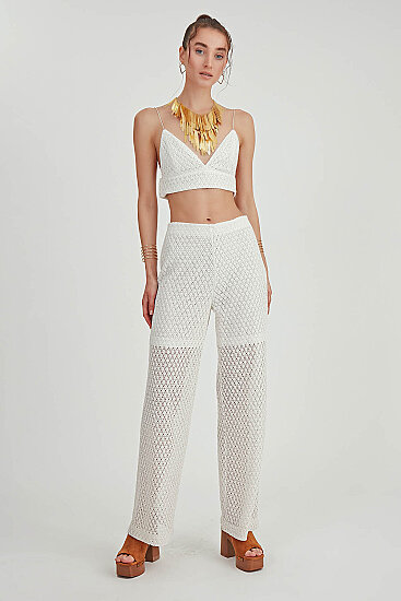 Yanı Fermuarlı Astarlı Dantel İşlemeli Pantolon - 2