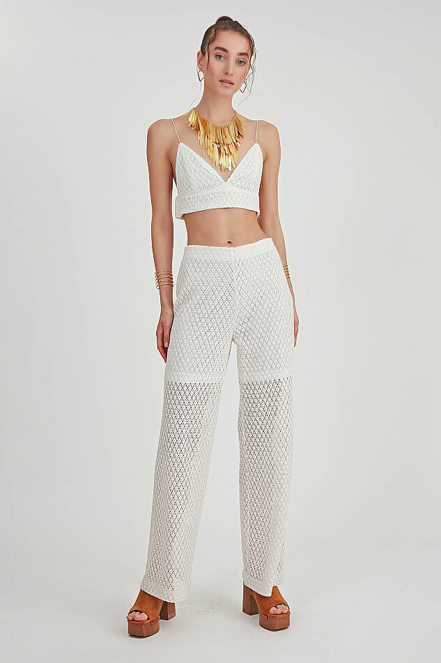 Yanı Fermuarlı Astarlı Dantel İşlemeli Pantolon - 2