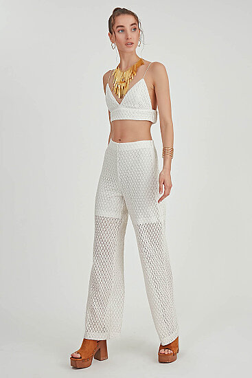 Yanı Fermuarlı Astarlı Dantel İşlemeli Pantolon - 6