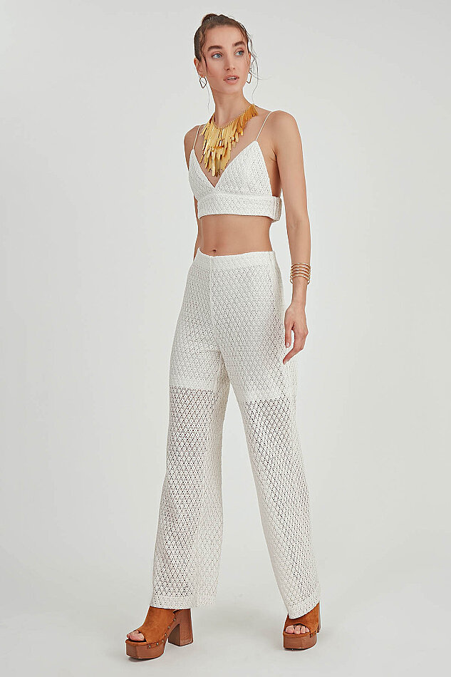 Yanı Fermuarlı Astarlı Dantel İşlemeli Pantolon - 6